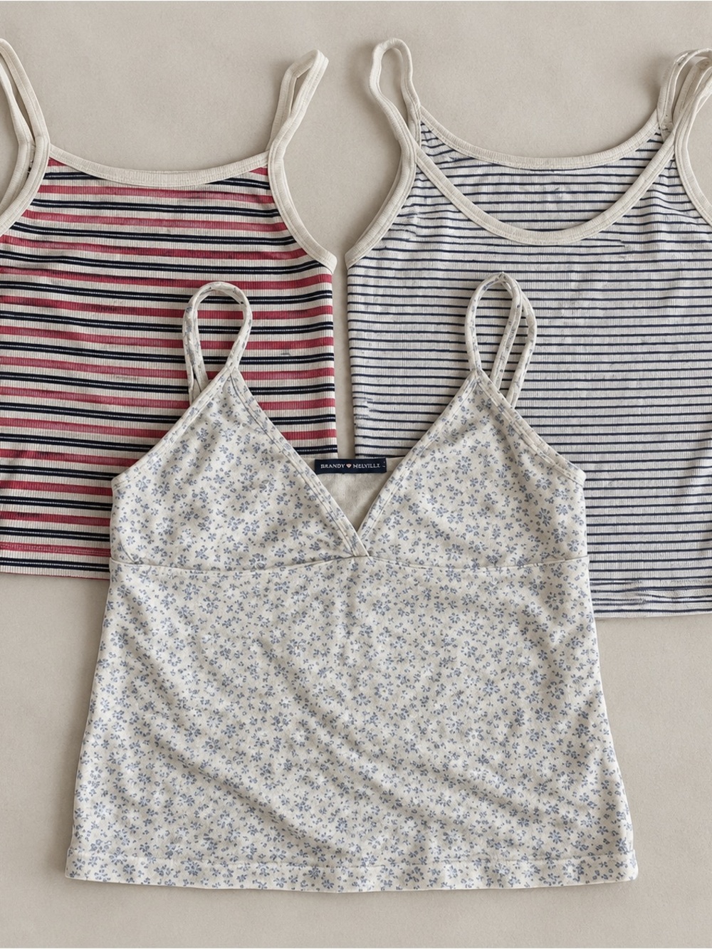 Brandy Melville 3 Piece Floral & Striped Tank Bundle
